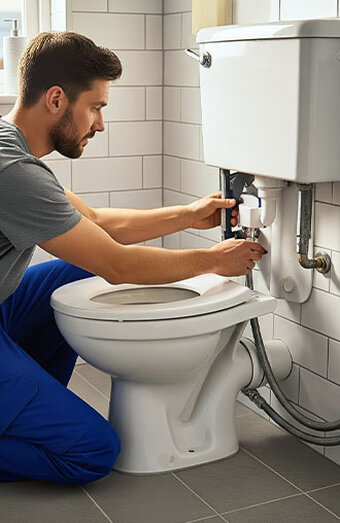 Plumber Fixing Toilet Tank